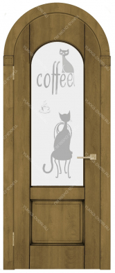 Арочная дверь Квадро-2 стекло с рисунком Coffee