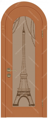 Арочная дверь М2 стекло бронза с рисунком Paris-3