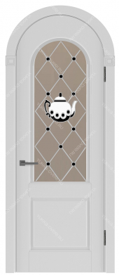 Арочная дверь Квадро-2 витраж Чайник чёрно-белый